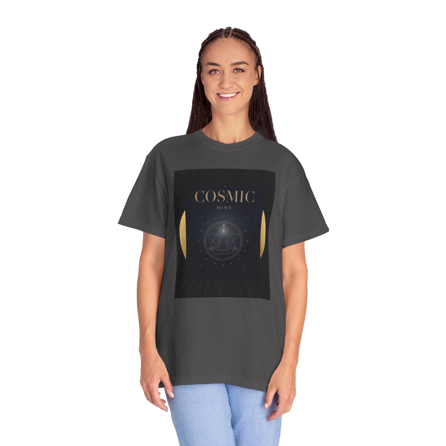 Cosmic Moon Phase T-Shirt — "COSMIC" Gold Celestial Graphic Tee