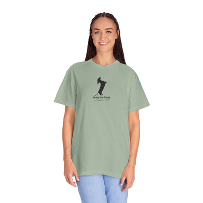 T-Shirt — Funny Tall Joke Design “I May be long, but my patience is short.”