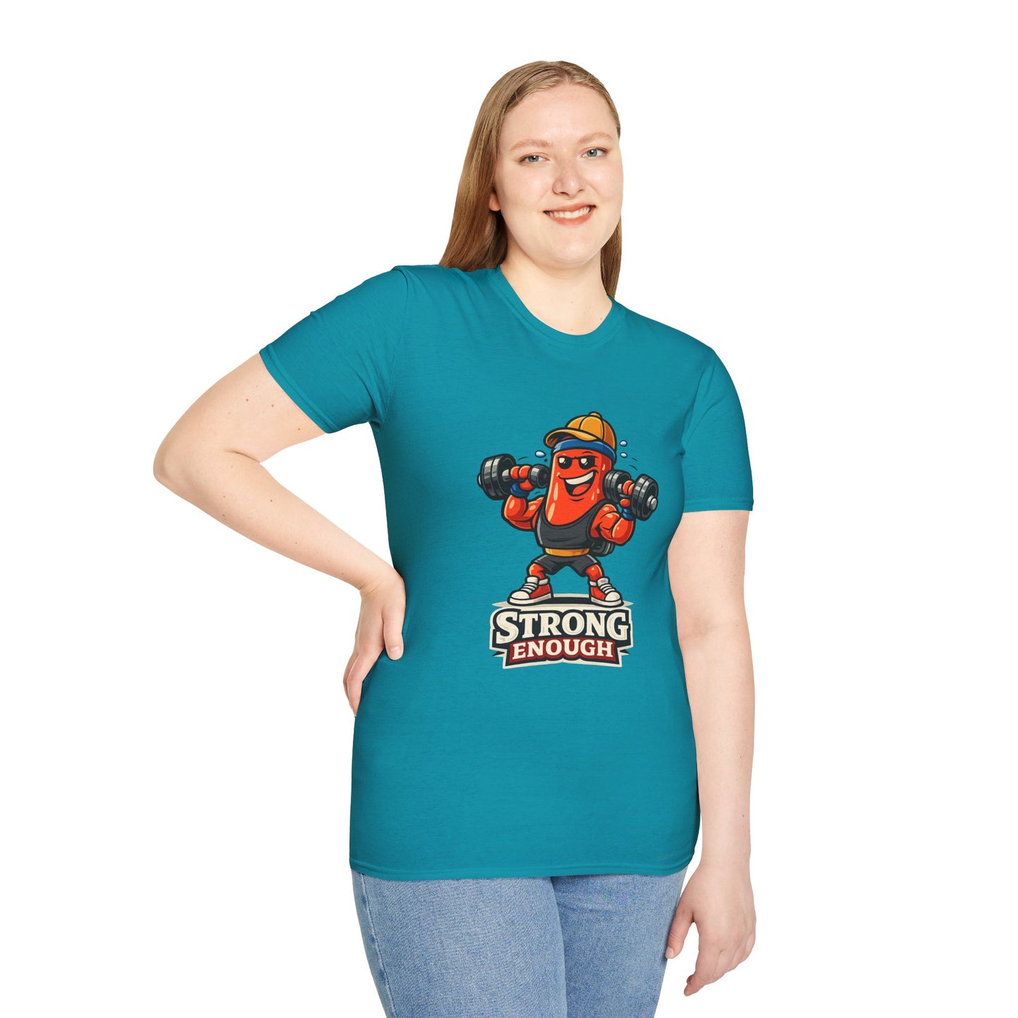 Strong Enough T-Shirt – Cute Dumbbell Gym Graphic Lightweight Cotton Tee