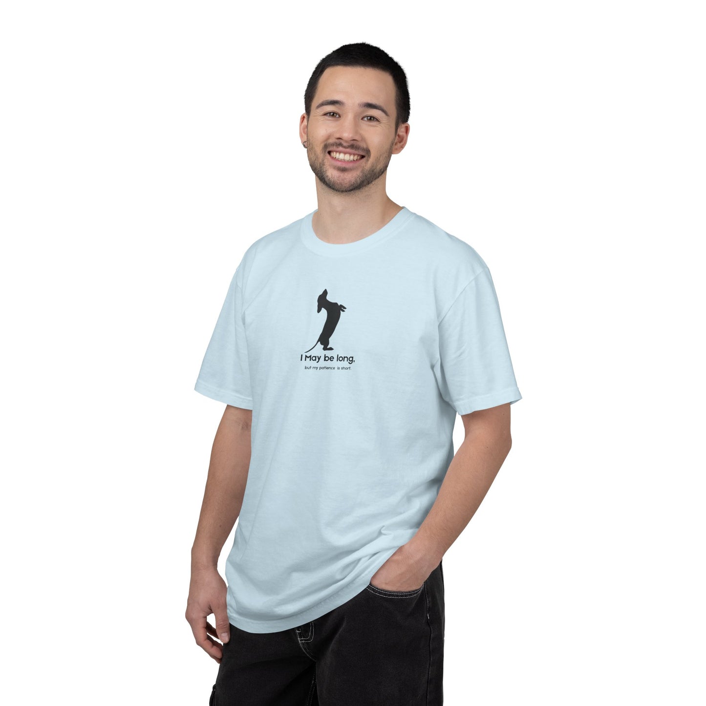 T-Shirt — Funny Tall Joke Design “I May be long, but my patience is short.”