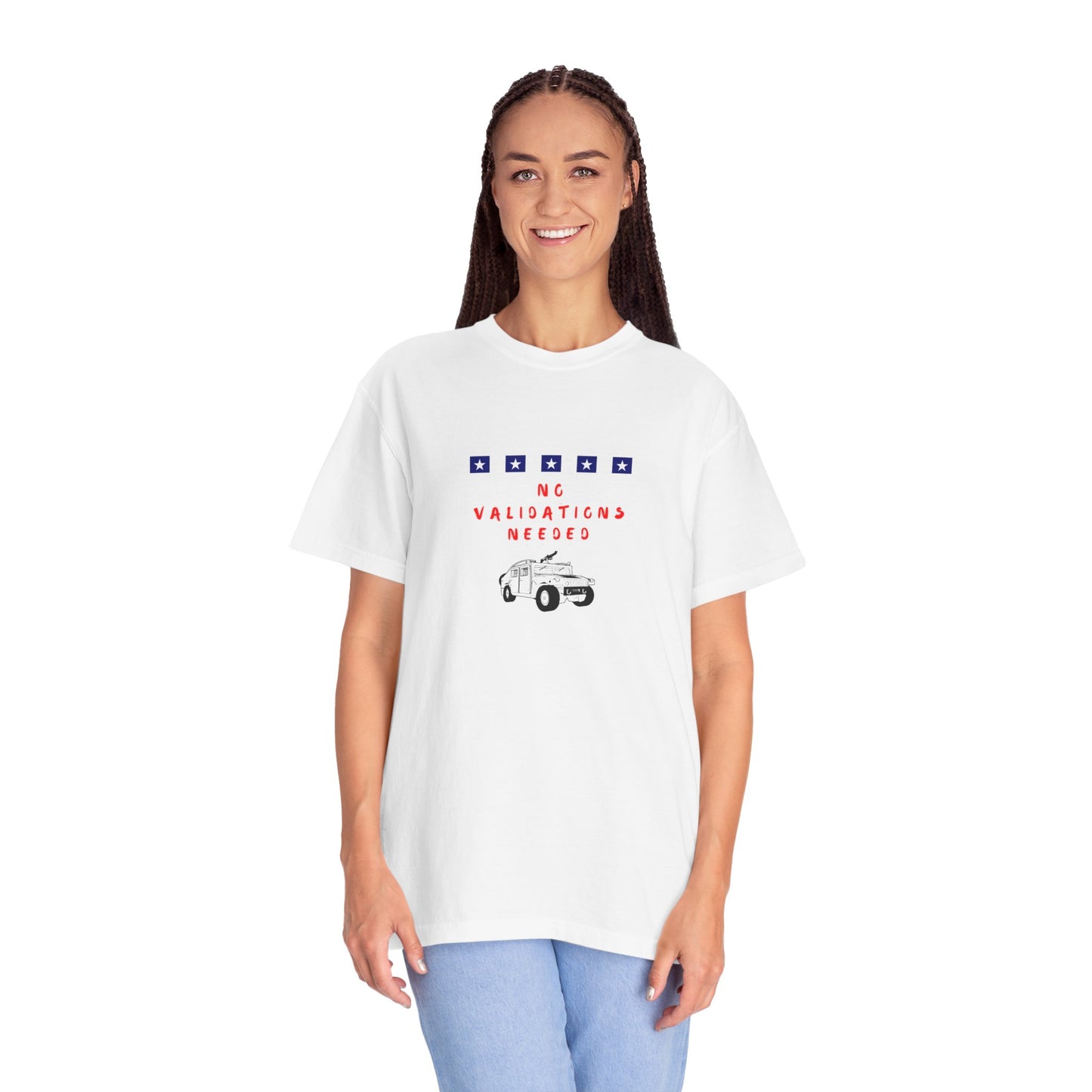 T-Shirt — "No Validations Needed" Patriotic Truck Graphic