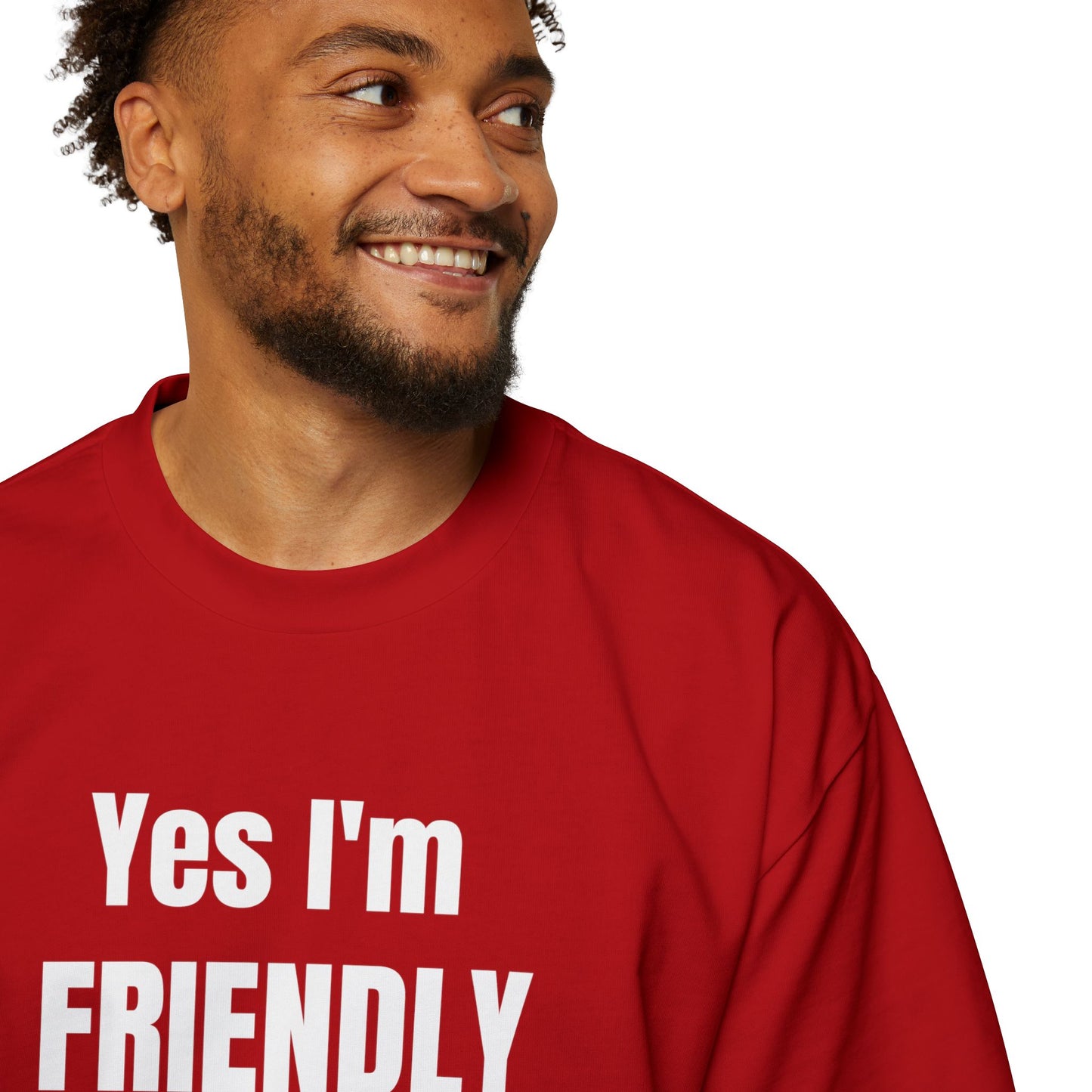Yes I'm Friendly Bull Graphic Tee — Funny Red Oversized Men's Shirt