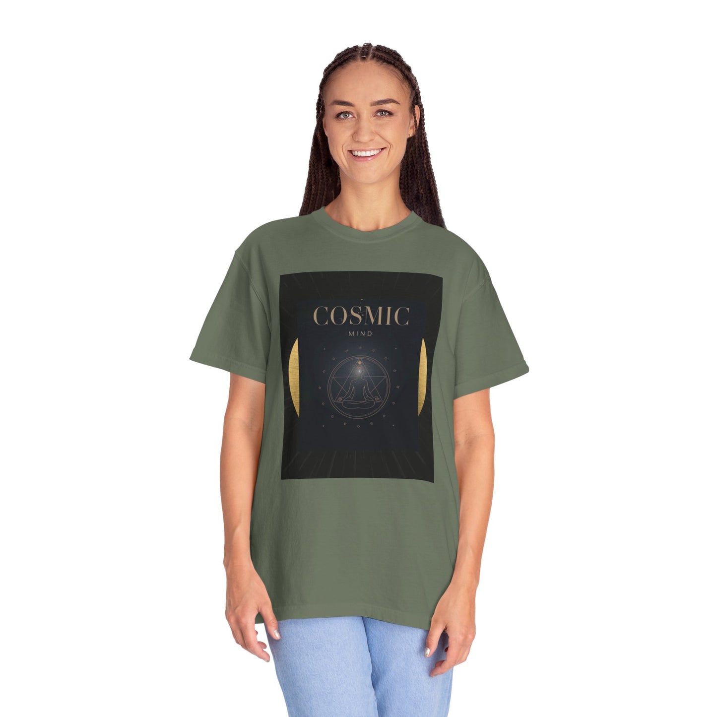 Cosmic Moon Phase T-Shirt — "COSMIC" Gold Celestial Graphic Tee