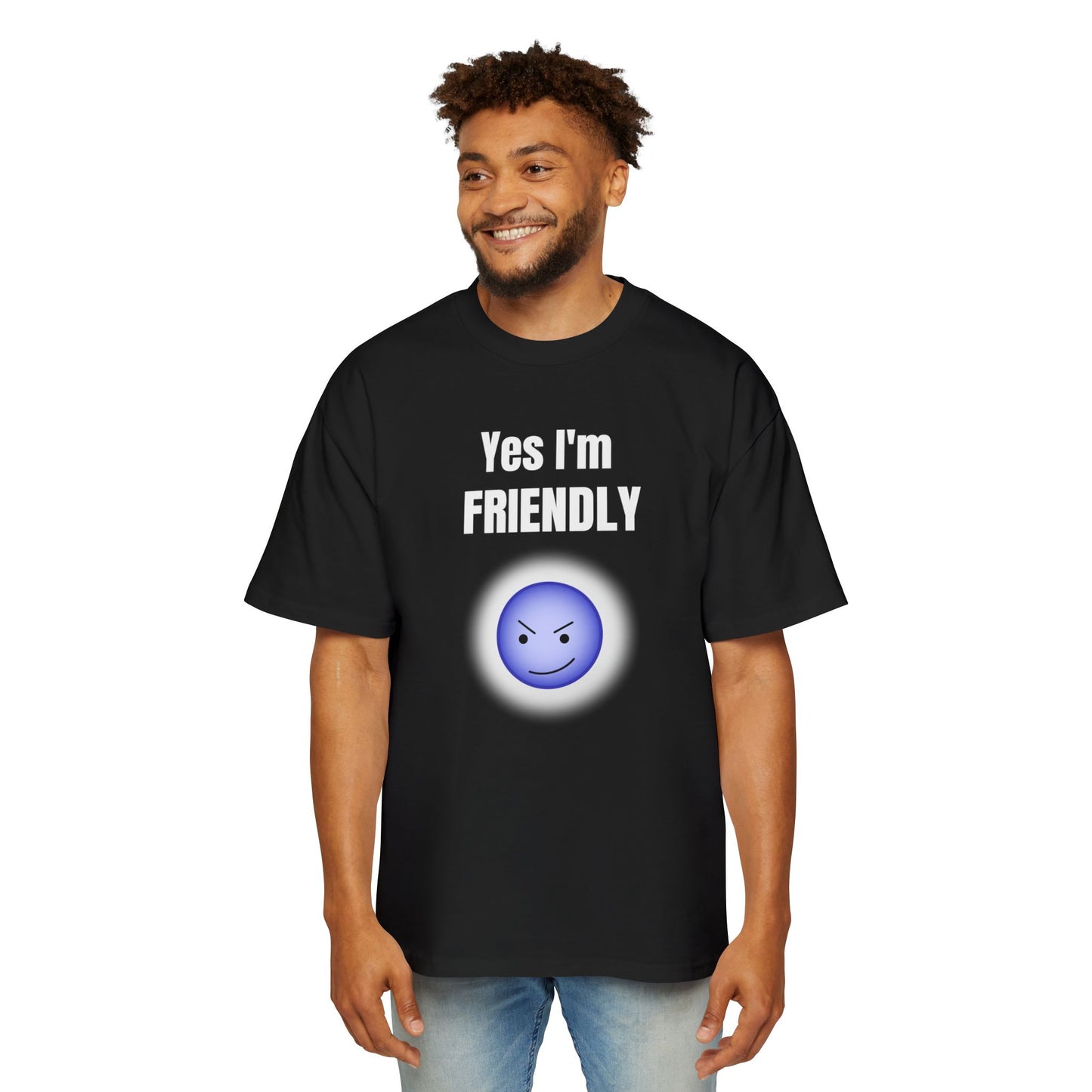 Funny 'Yes I'm Friendly' Tee with Winking Angry Emoji