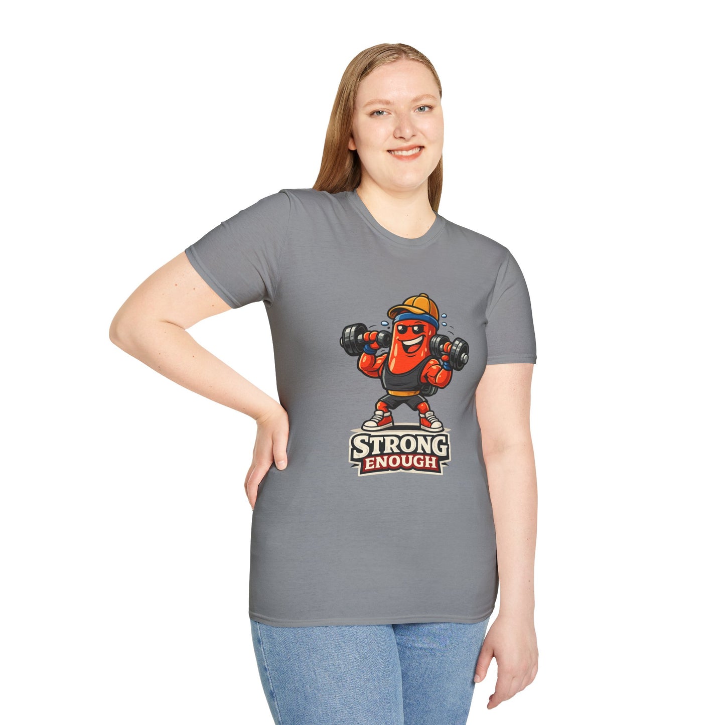 Strong Enough T-Shirt – Cute Dumbbell Gym Graphic Lightweight Cotton Tee