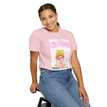 Mi Amor Graphic T-Shirt — Romantic Pink Floral Lips Design