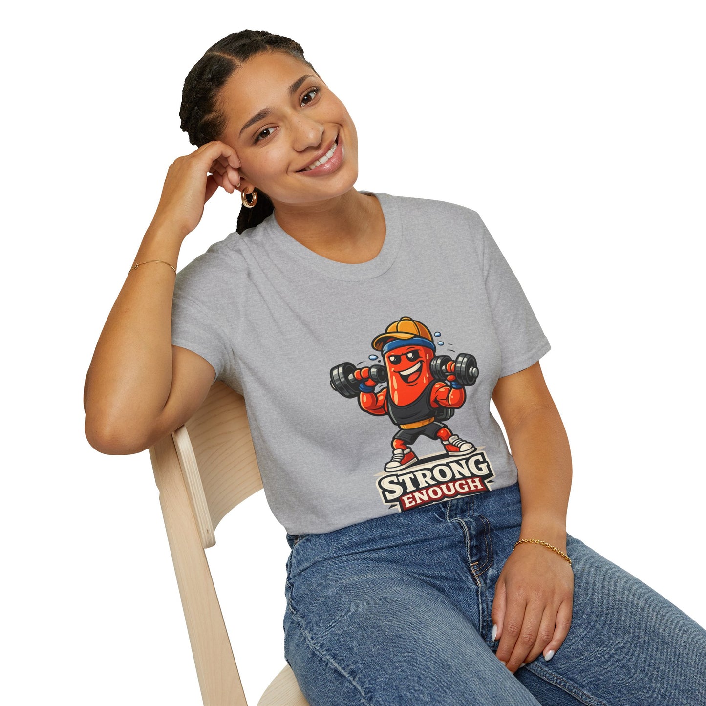 Strong Enough T-Shirt – Cute Dumbbell Gym Graphic Lightweight Cotton Tee