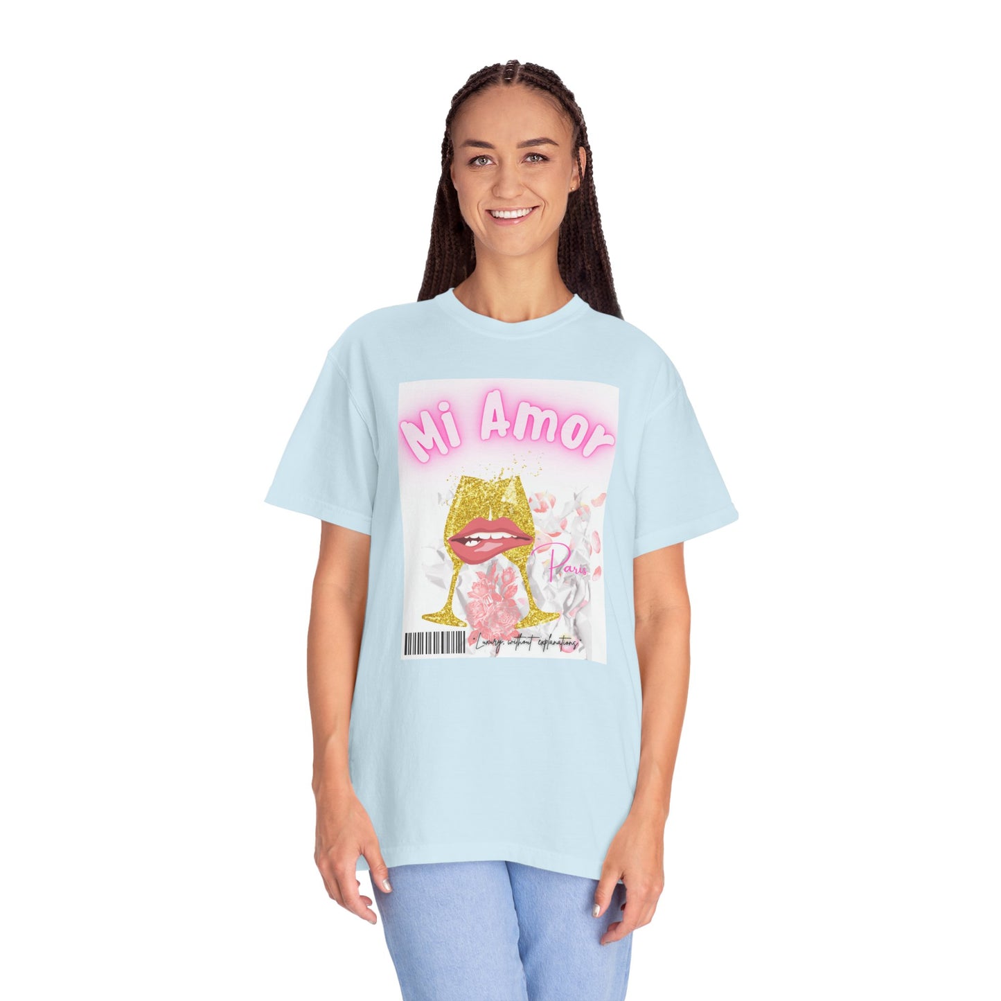Mi Amor Graphic T-Shirt — Romantic Pink Floral Lips Design