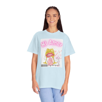 Mi Amor Graphic T-Shirt — Romantic Pink Floral Lips Design