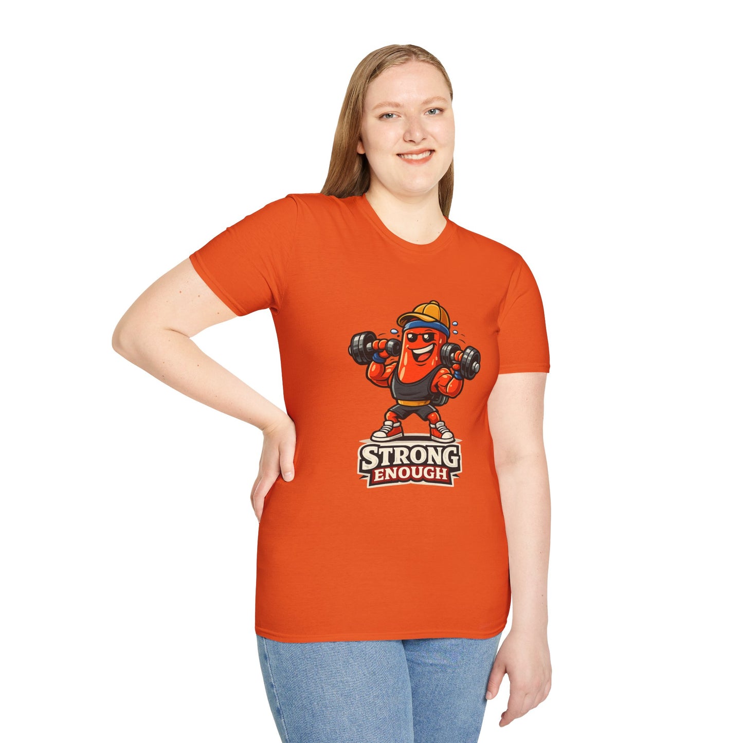 Strong Enough T-Shirt – Cute Dumbbell Gym Graphic Lightweight Cotton Tee