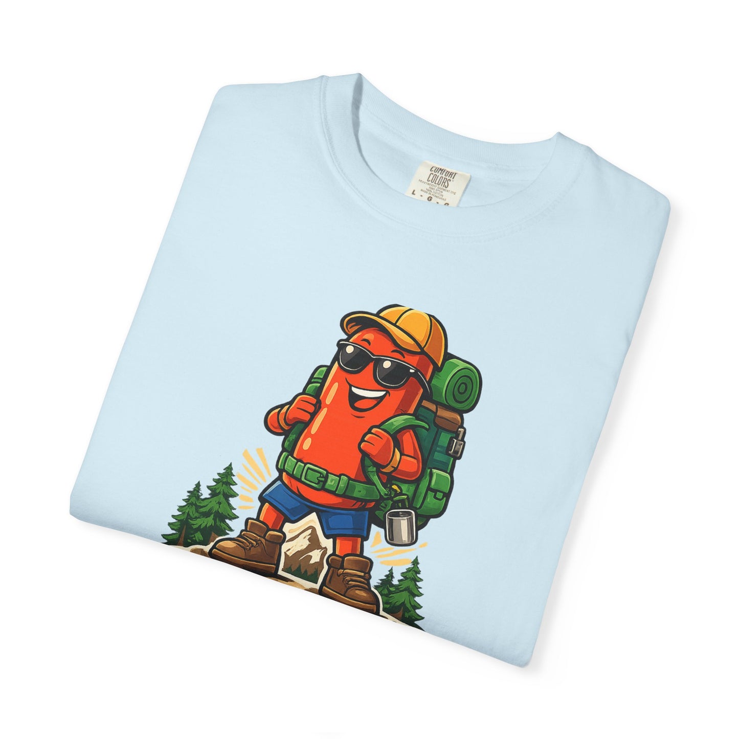 Adventure First Graphic Tee — Hiking Backpacker Badge Shirt