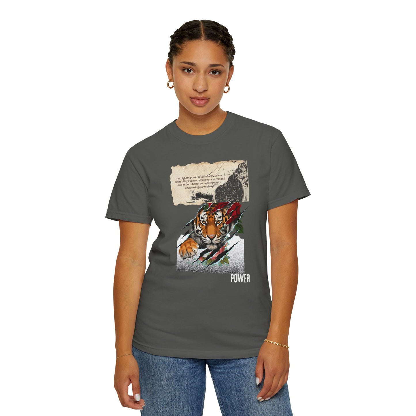 Tiger 'Power' Graphic T-Shirt — Vintage-Inspired Fierce Wildlife Tee