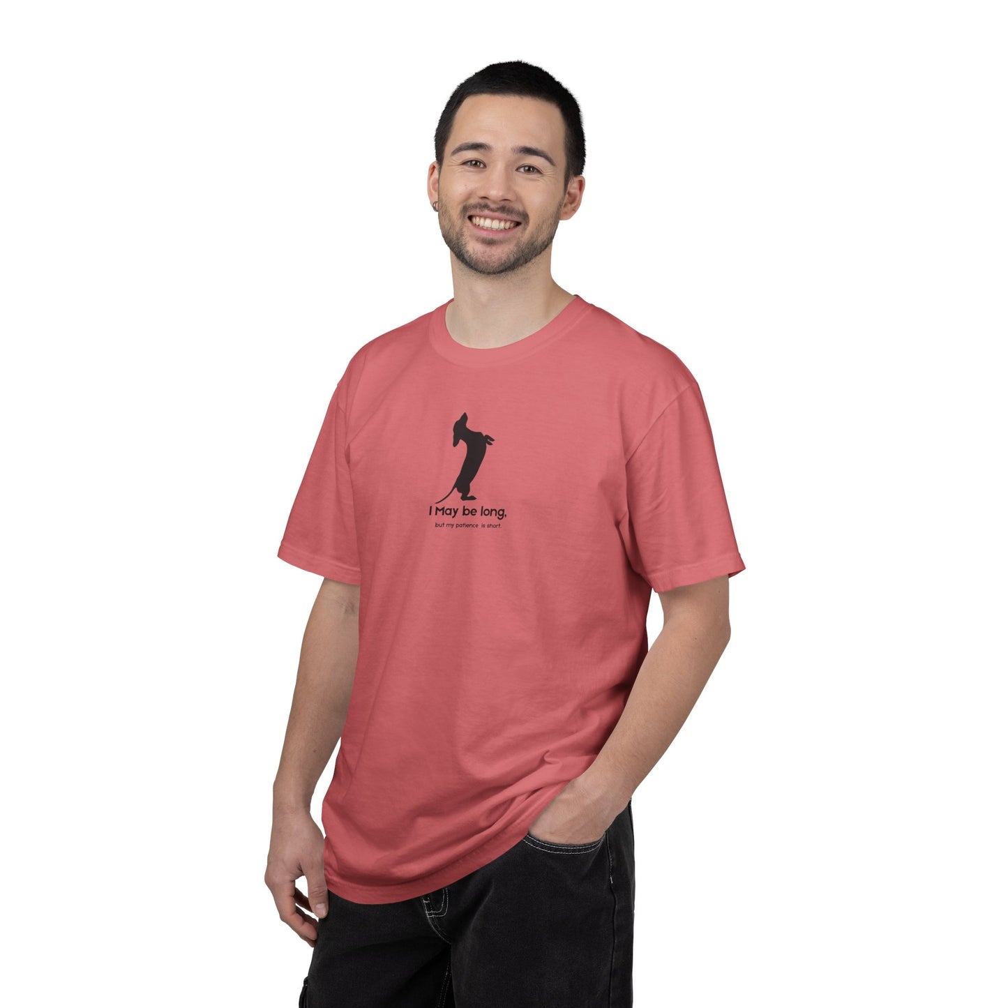T-Shirt — Funny Tall Joke Design “I May be long, but my patience is short.”