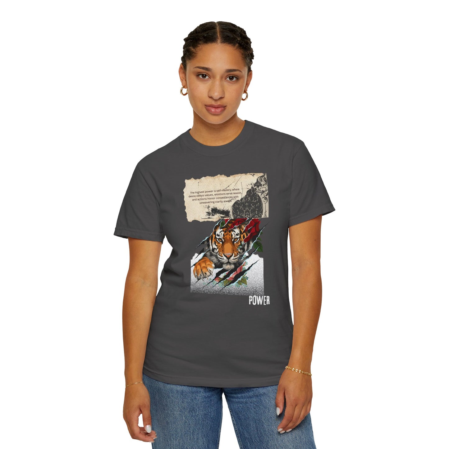 Tiger 'Power' Graphic T-Shirt — Vintage-Inspired Fierce Wildlife Tee