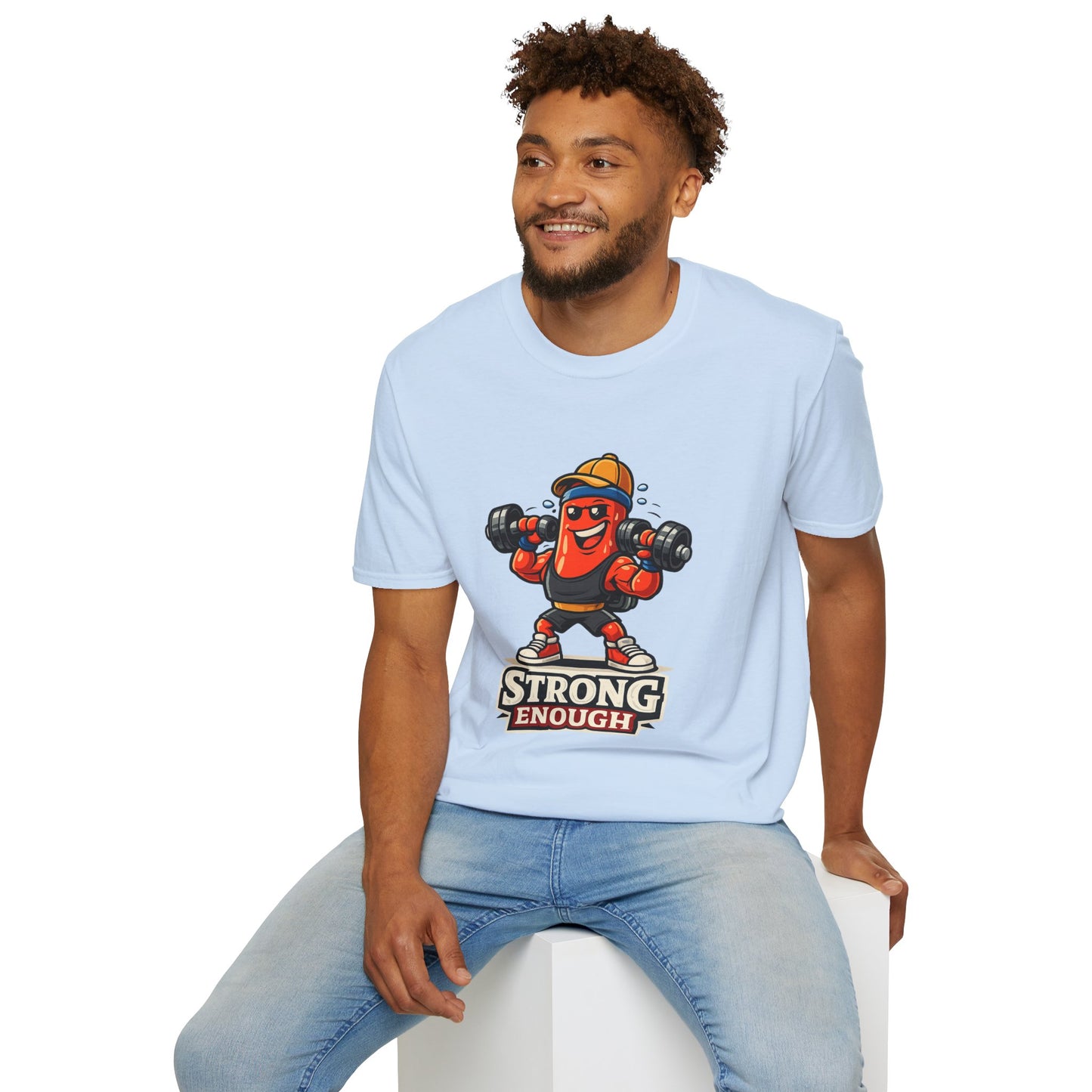 Strong Enough T-Shirt – Cute Dumbbell Gym Graphic Lightweight Cotton Tee