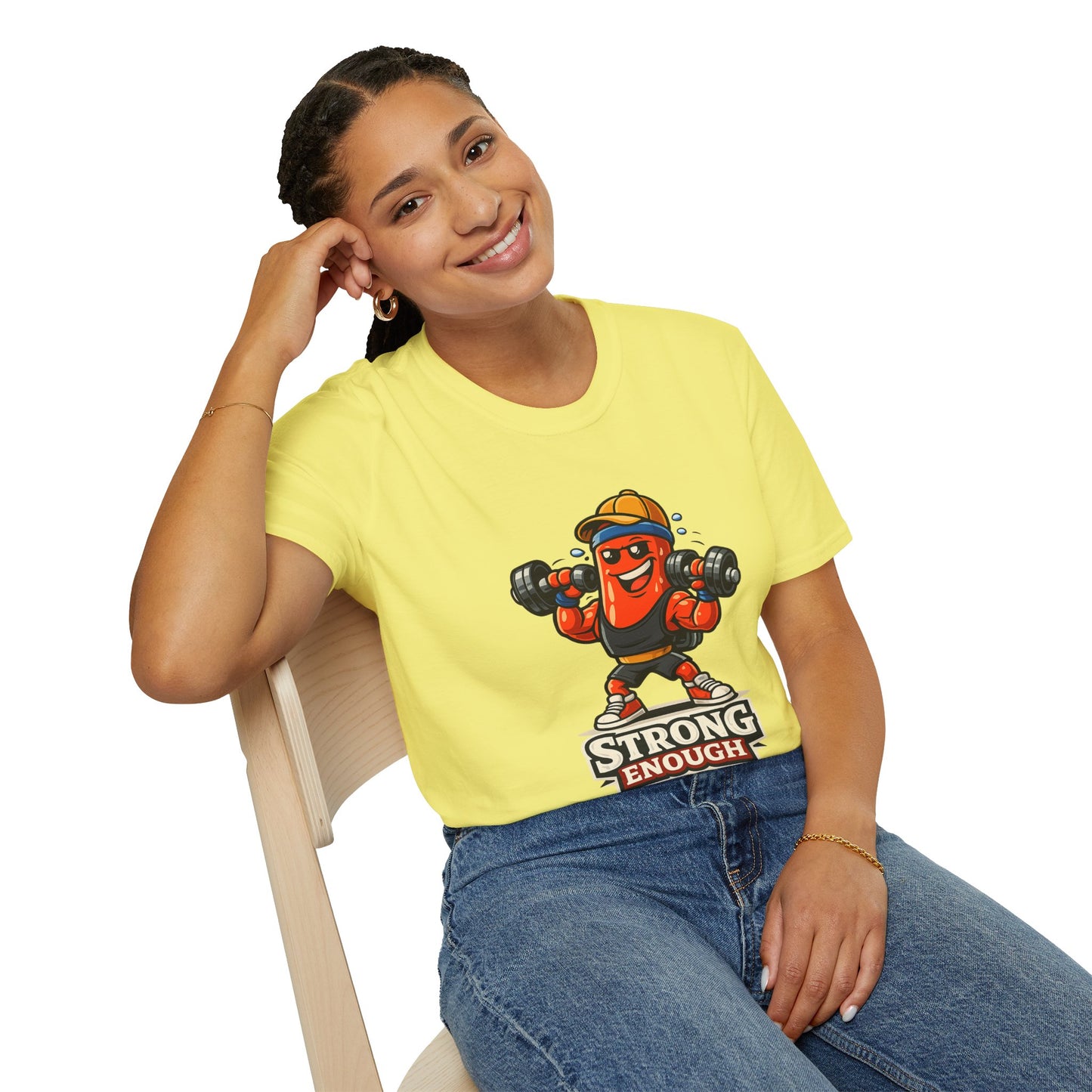 Strong Enough T-Shirt – Cute Dumbbell Gym Graphic Lightweight Cotton Tee