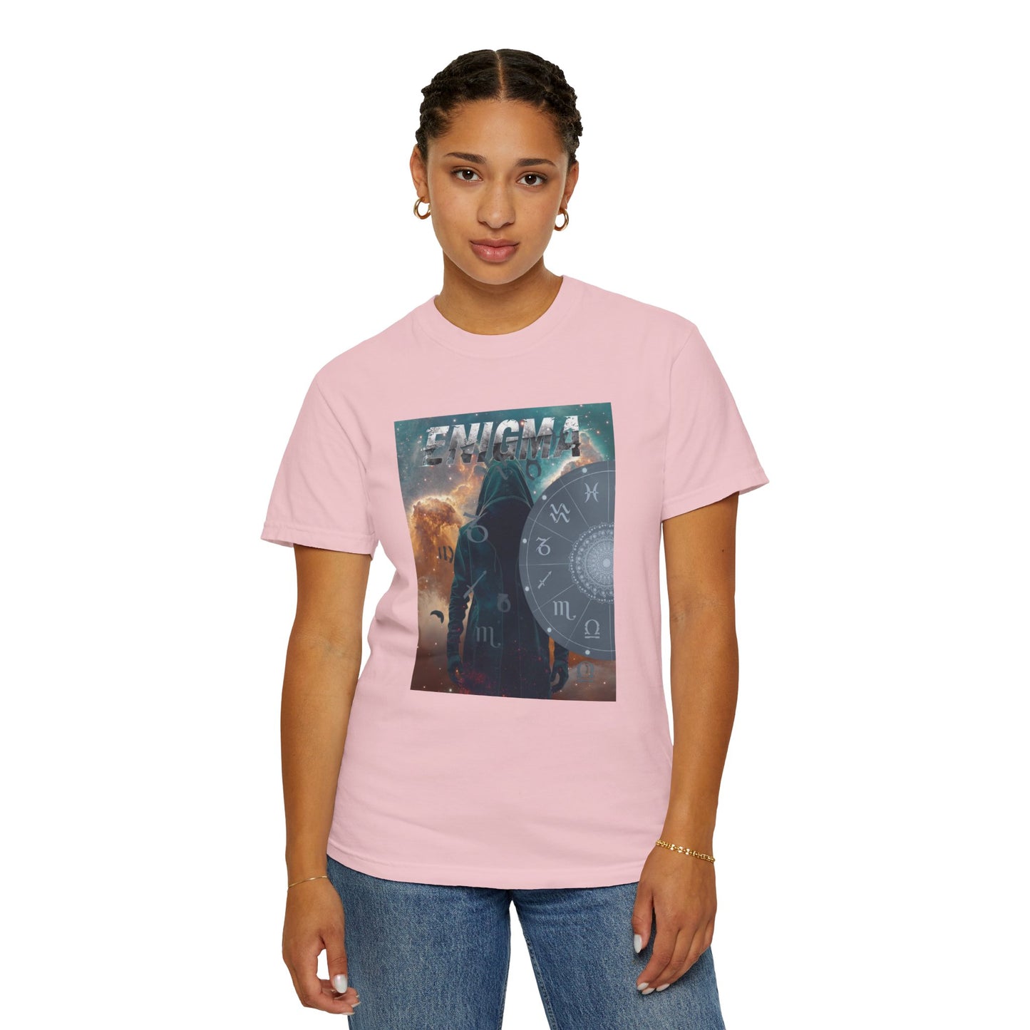 Enigma Astral T-Shirt — Zodiac Wheel & Cosmic Raven Graphic Tee