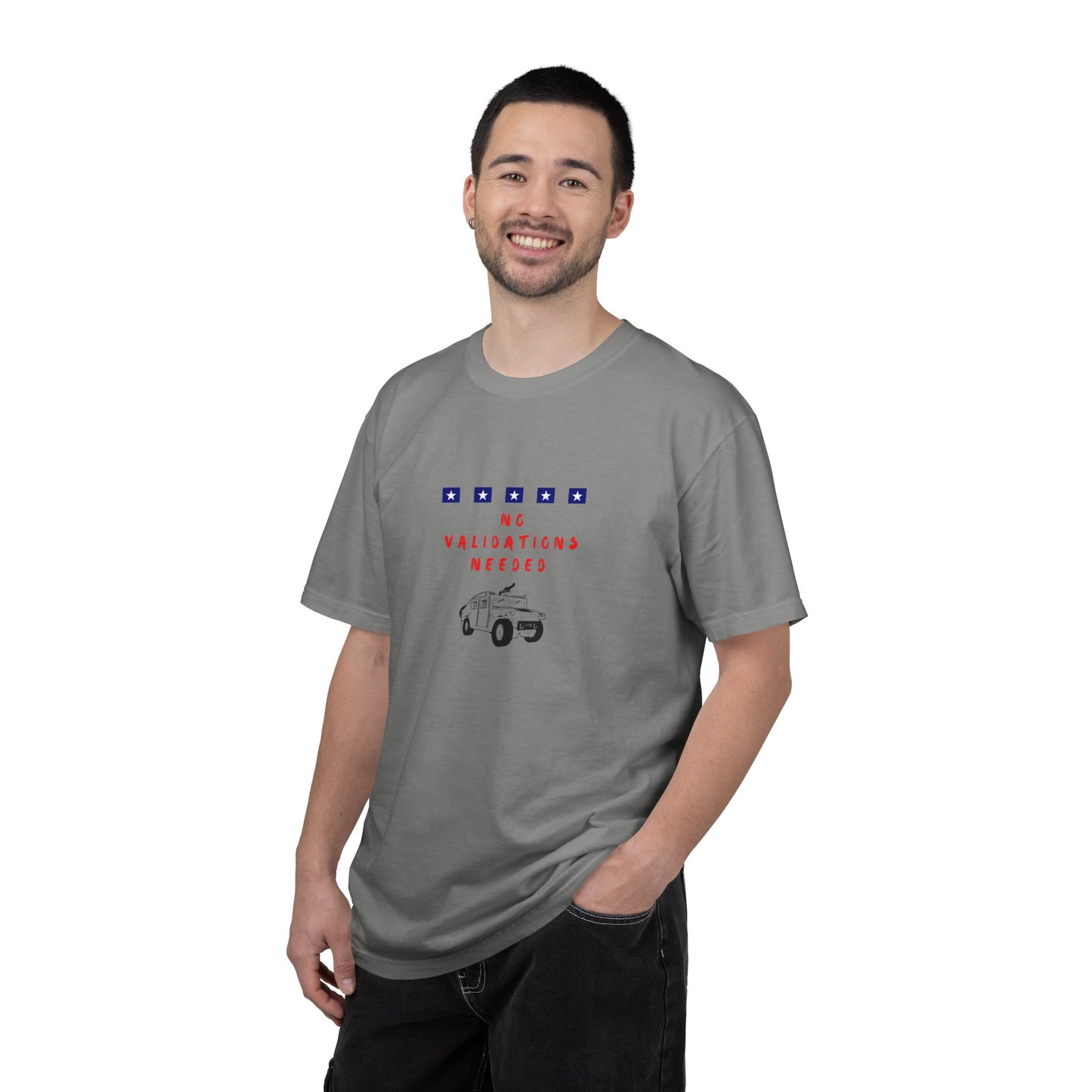 T-Shirt — "No Validations Needed" Patriotic Truck Graphic