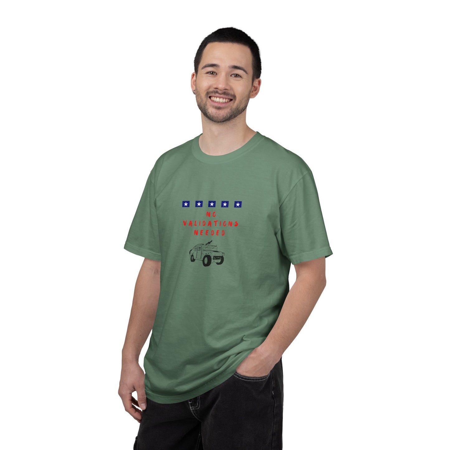 T-Shirt — "No Validations Needed" Patriotic Truck Graphic