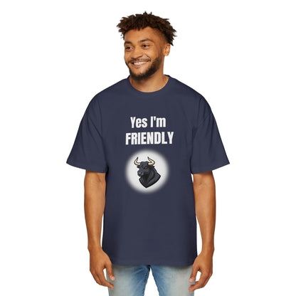 Yes I'm Friendly Bull Graphic Tee — Funny Red Oversized Men's Shirt