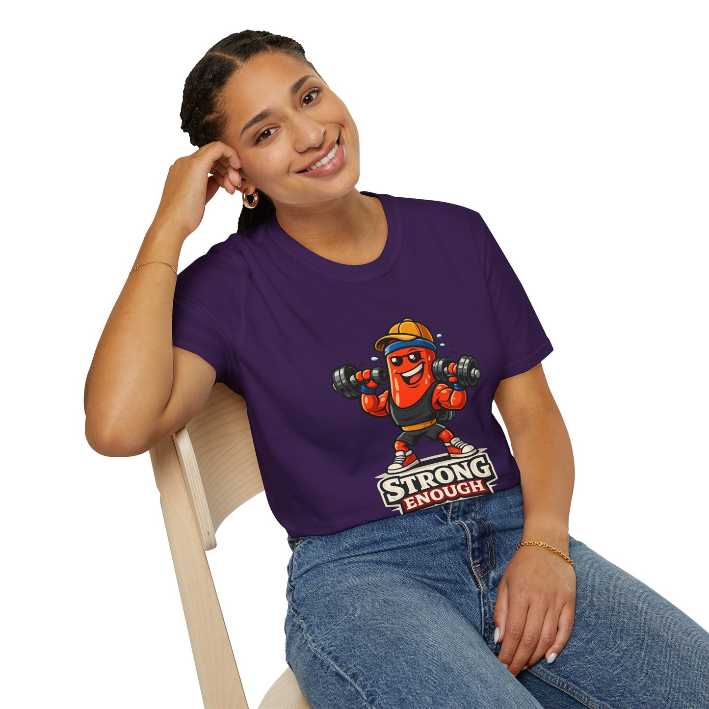 Strong Enough T-Shirt – Cute Dumbbell Gym Graphic Lightweight Cotton Tee