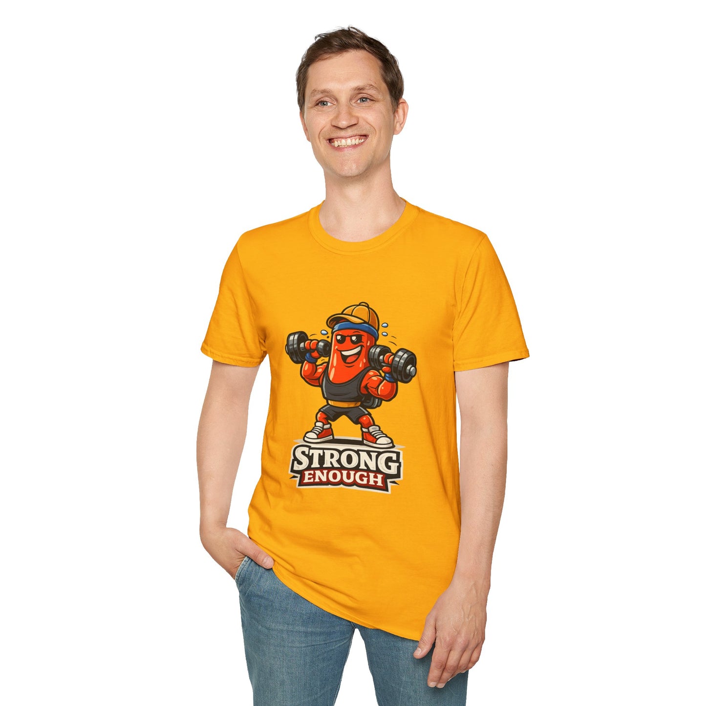 Strong Enough T-Shirt – Cute Dumbbell Gym Graphic Lightweight Cotton Tee