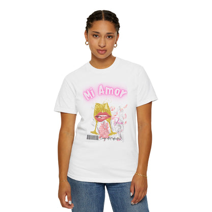 Mi Amor Graphic T-Shirt — Romantic Pink Floral Lips Design