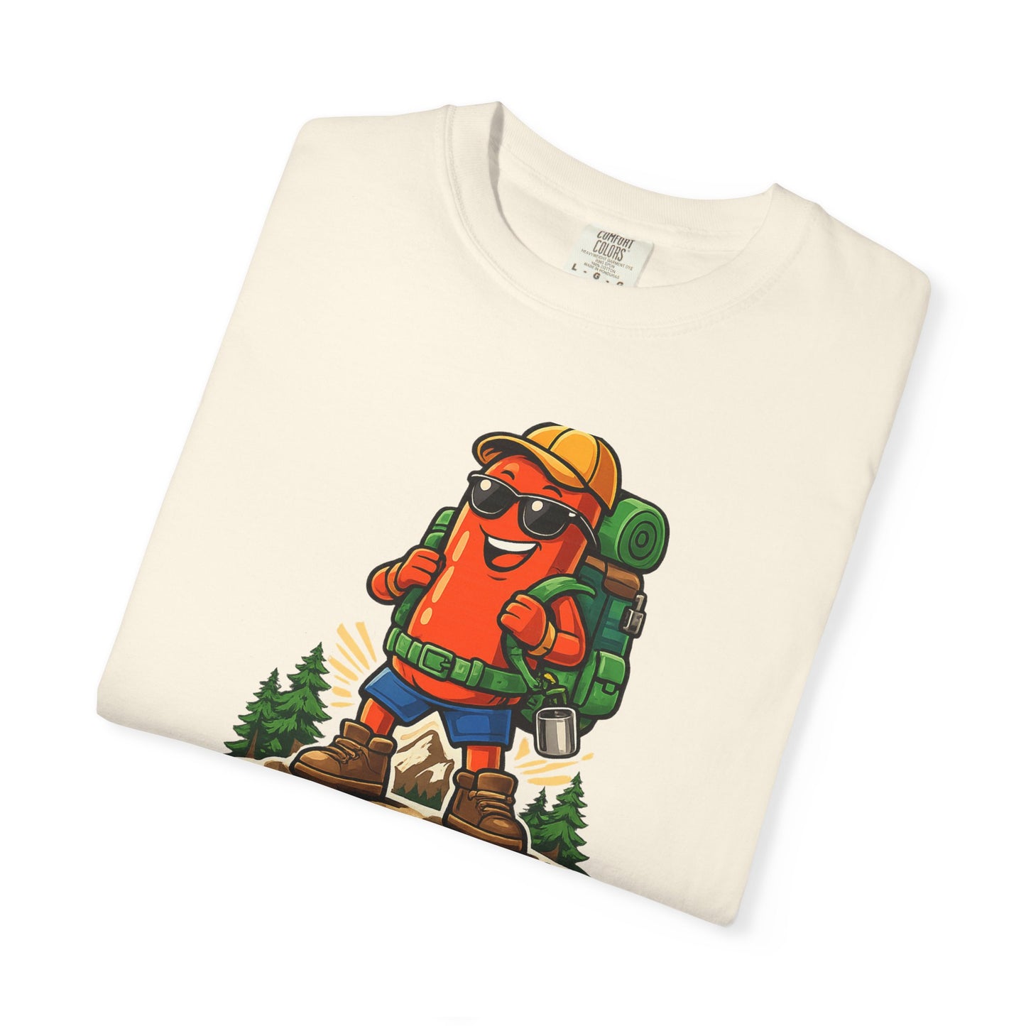 Adventure First Graphic Tee — Hiking Backpacker Badge Shirt