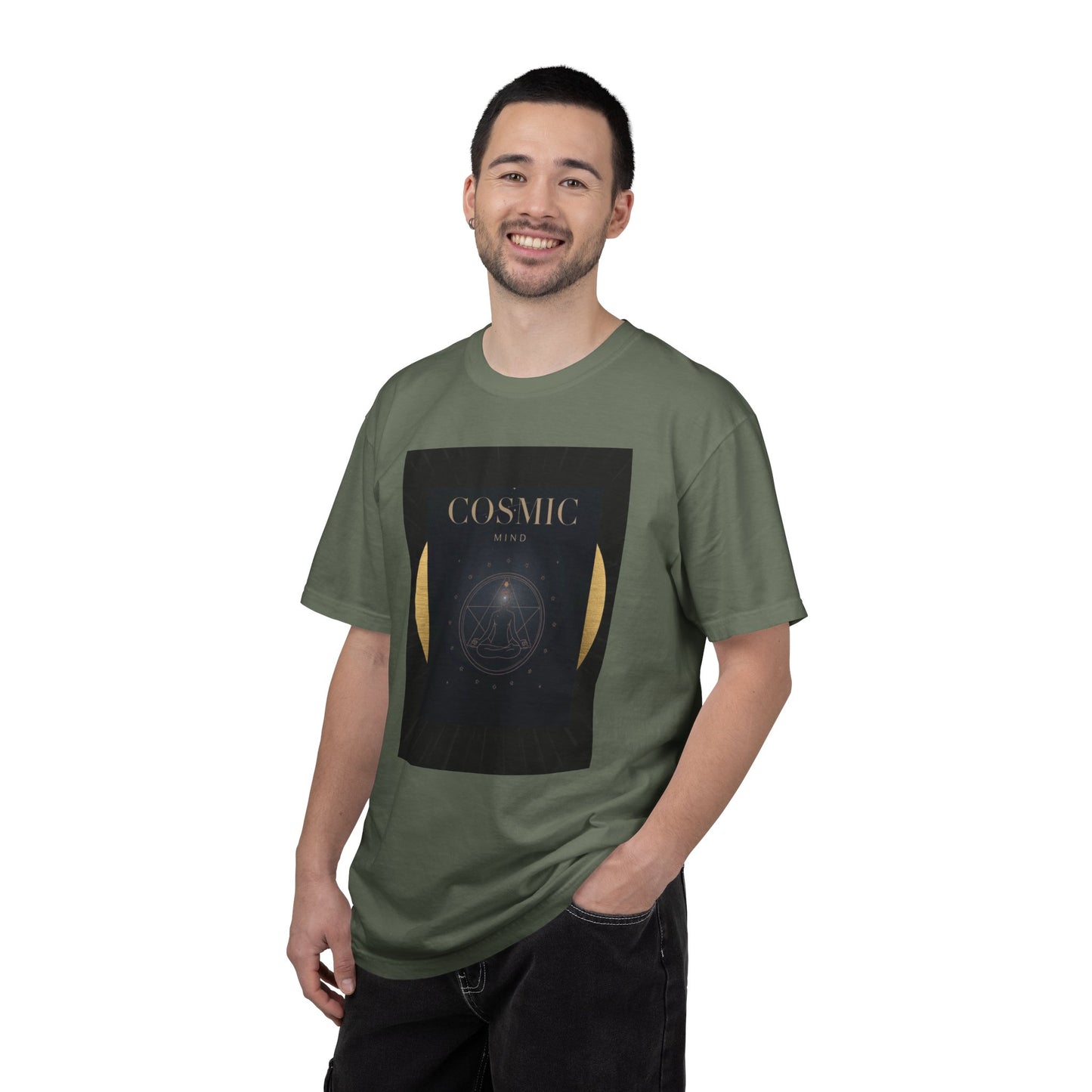 Cosmic Moon Phase T-Shirt — "COSMIC" Gold Celestial Graphic Tee