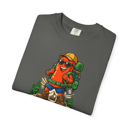 Adventure First Graphic Tee — Hiking Backpacker Badge Shirt