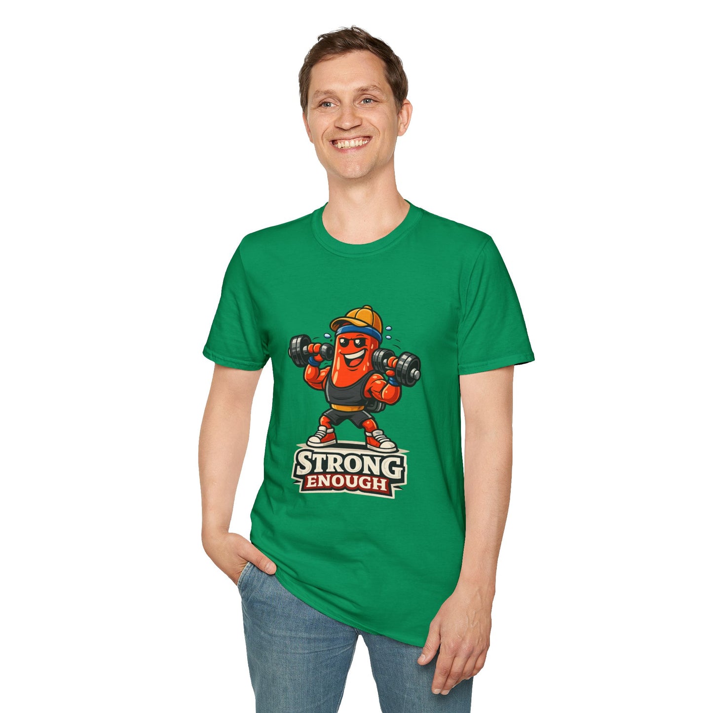 Strong Enough T-Shirt – Cute Dumbbell Gym Graphic Lightweight Cotton Tee