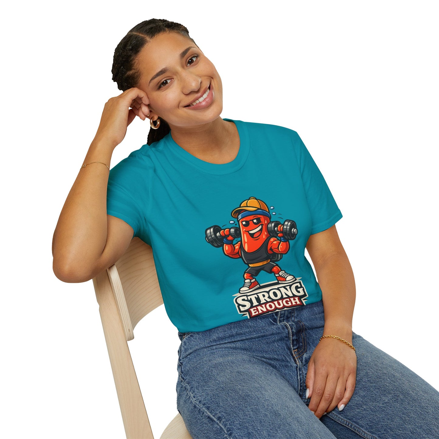 Strong Enough T-Shirt – Cute Dumbbell Gym Graphic Lightweight Cotton Tee