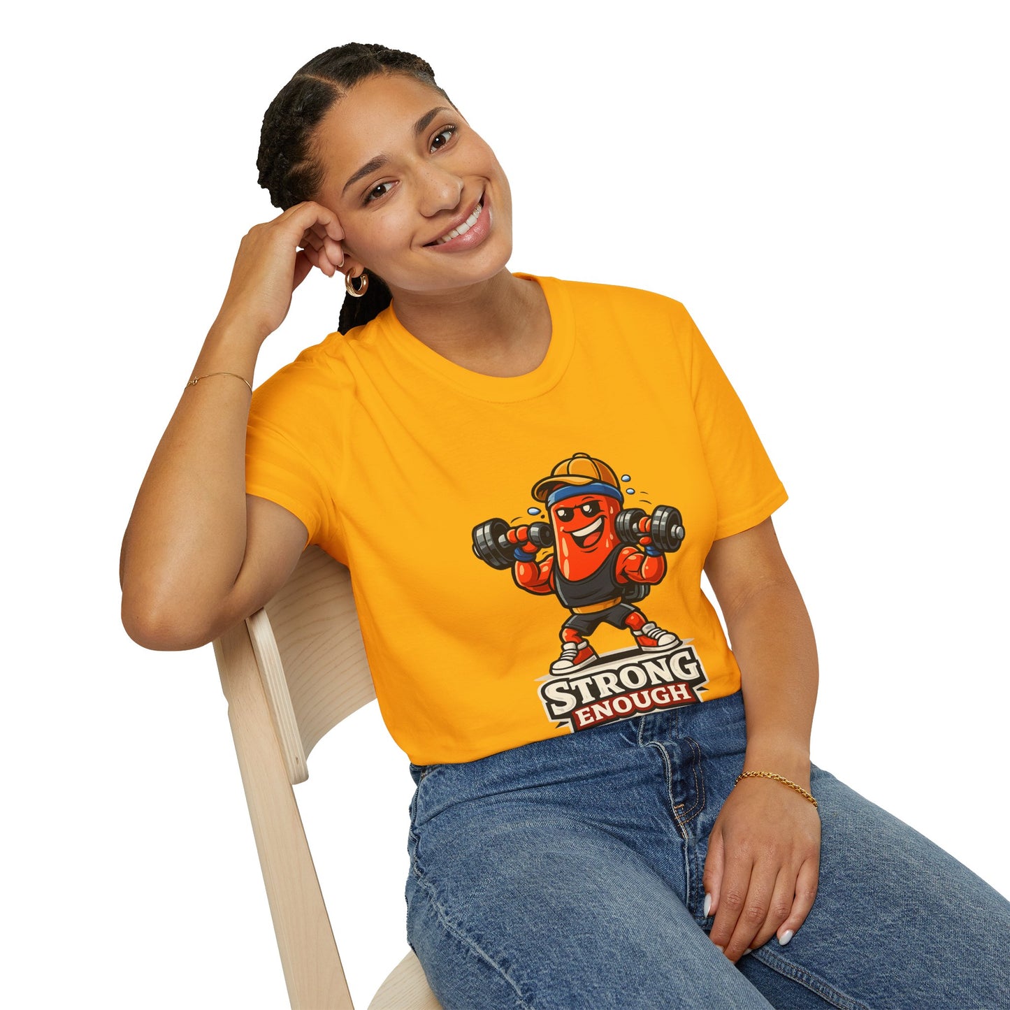 Strong Enough T-Shirt – Cute Dumbbell Gym Graphic Lightweight Cotton Tee