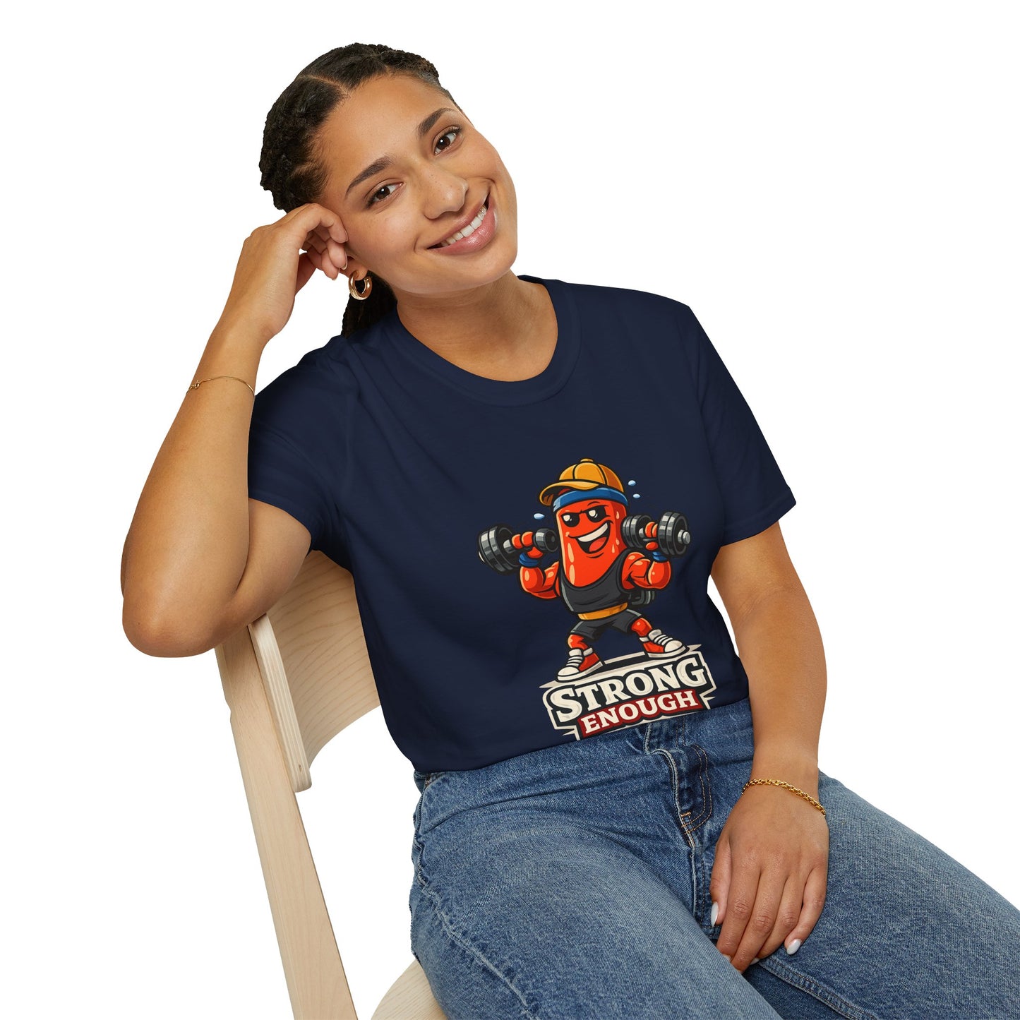 Strong Enough T-Shirt – Cute Dumbbell Gym Graphic Lightweight Cotton Tee