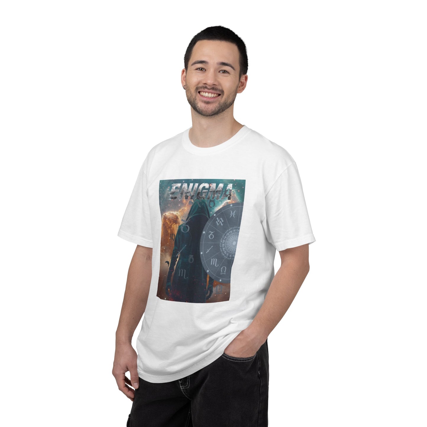 Enigma Astral T-Shirt — Zodiac Wheel & Cosmic Raven Graphic Tee