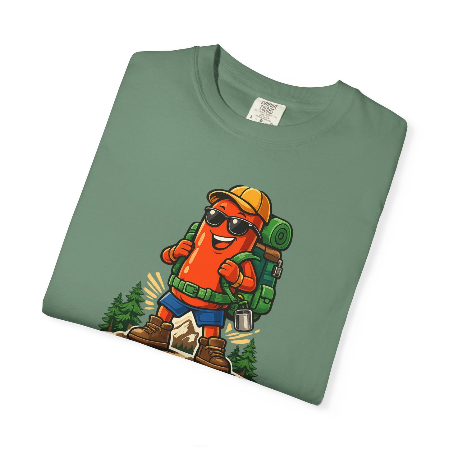 Adventure First Graphic Tee — Hiking Backpacker Badge Shirt
