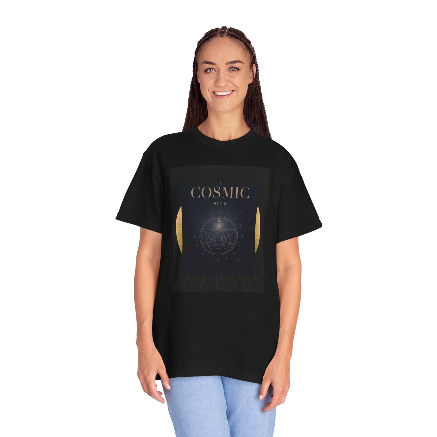Cosmic Moon Phase T-Shirt — "COSMIC" Gold Celestial Graphic Tee