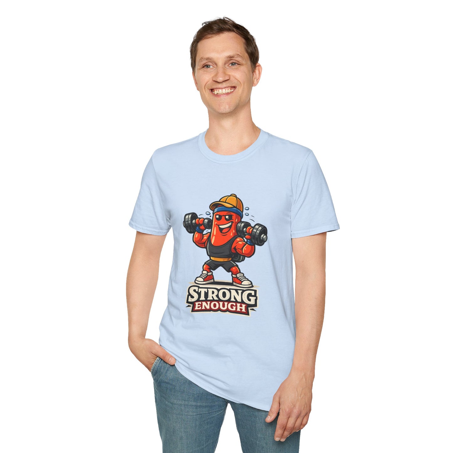 Strong Enough T-Shirt – Cute Dumbbell Gym Graphic Lightweight Cotton Tee