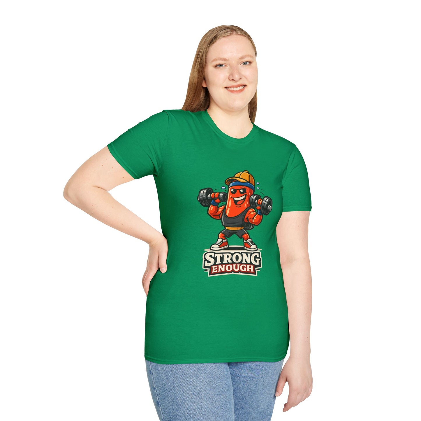 Strong Enough T-Shirt – Cute Dumbbell Gym Graphic Lightweight Cotton Tee