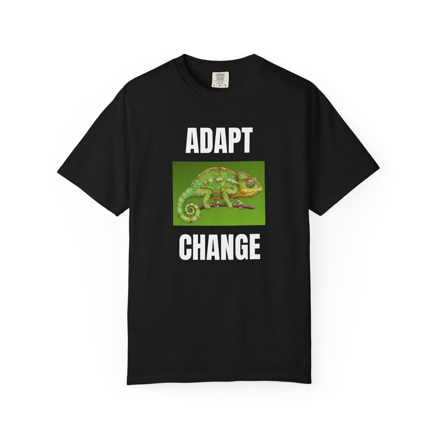 Adapt & Change Black T-Shirt — Chameleon Graphic Tee for Growth & Motivation