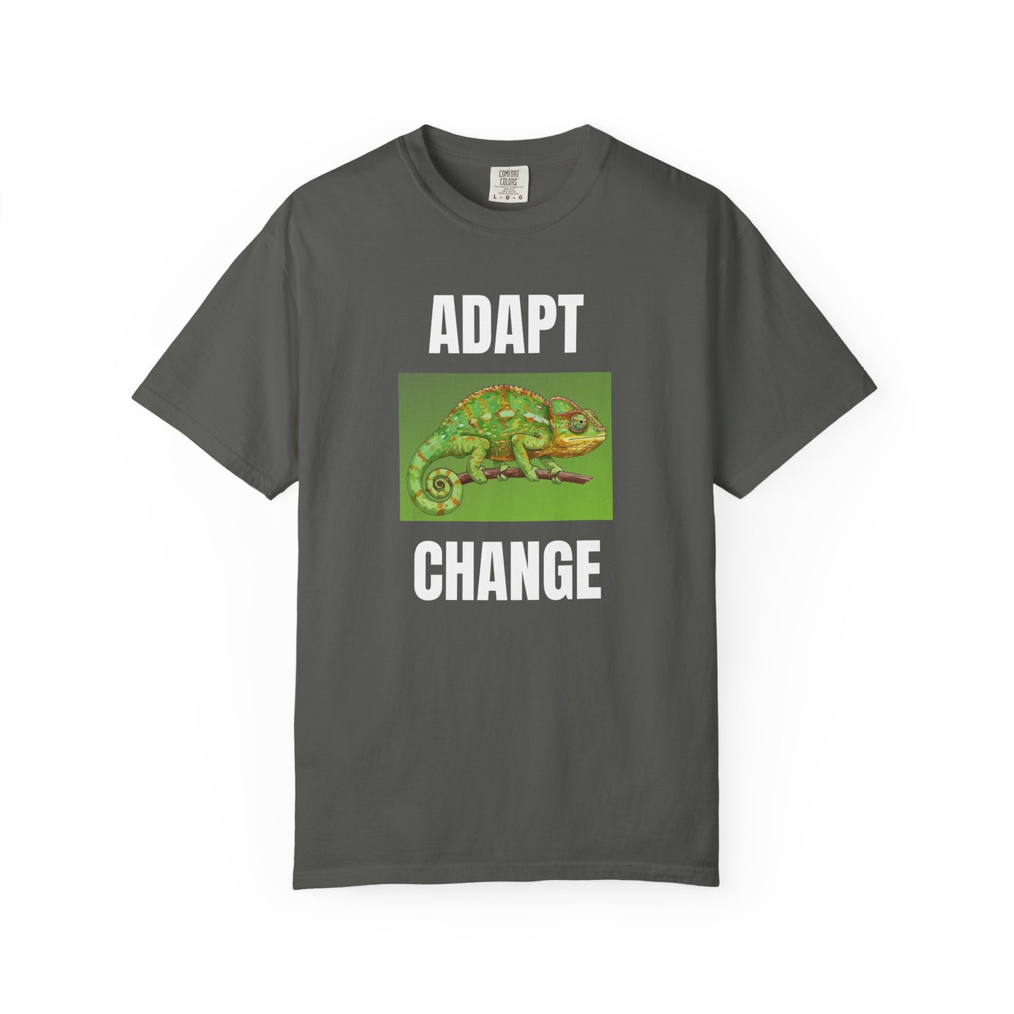 Adapt & Change Graphite T-Shirt — Chameleon Graphic Tee for Growth & Motivation