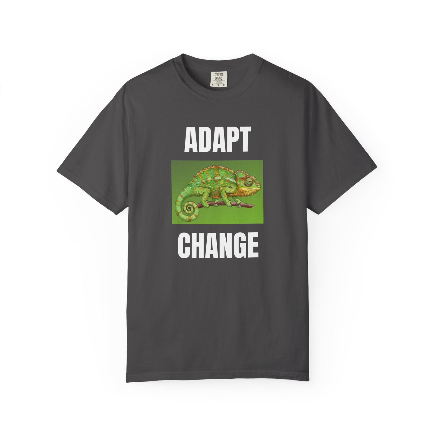 Adapt & Change Grey T-Shirt — Chameleon Graphic Tee for Growth & Motivation