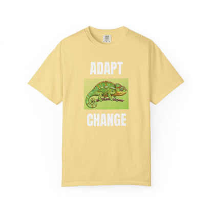 Adapt & Change Yellow T-Shirt — Chameleon Graphic Tee for Growth & Motivation