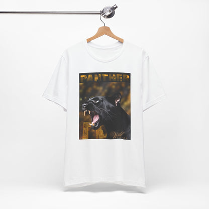 Ash white  t-shirt with a panther graphic and 'Panther' 