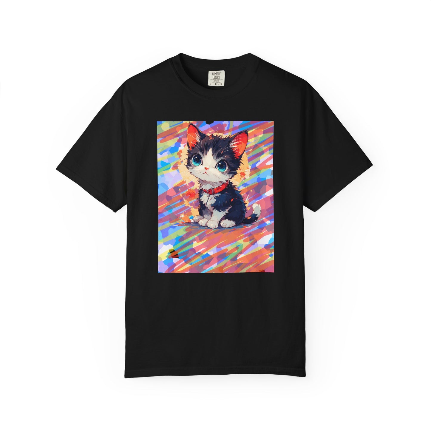 Black Cute Kawaii Kitten  T-Shirt Colorful Anime Cat Graphic Tee