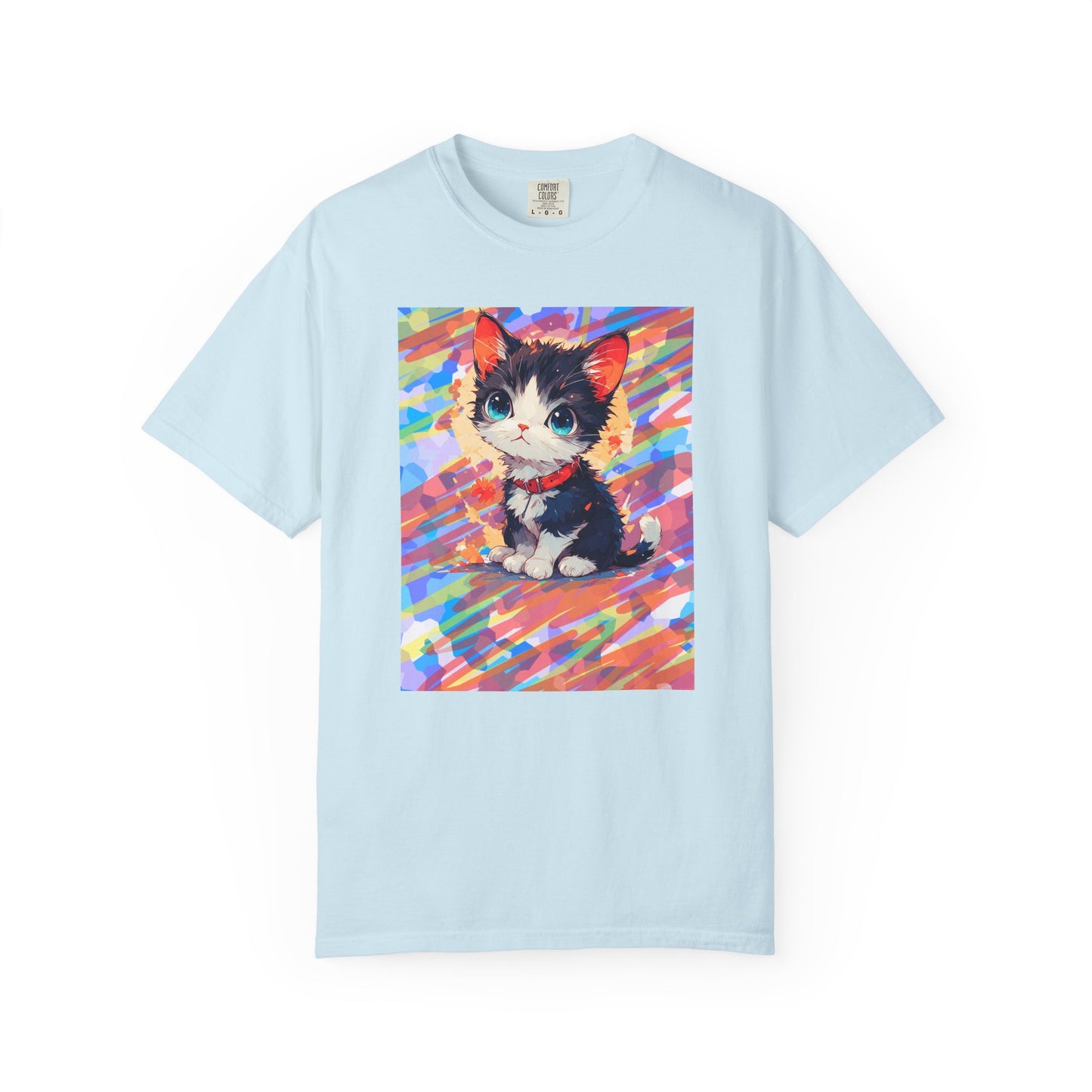 Chambray Cute Kawaii Kitten  T-Shirt Colorful Anime Cat Graphic Tee