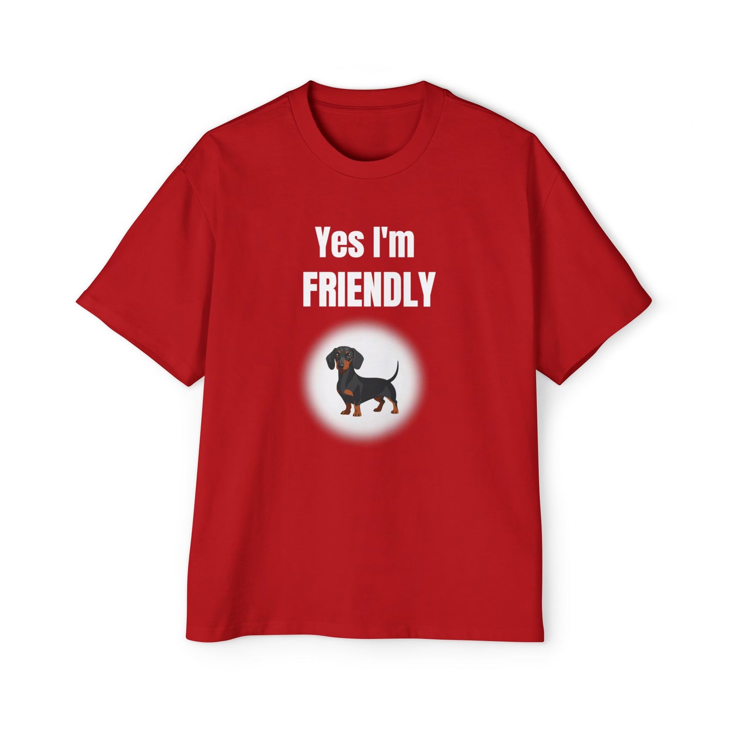 Dachshund Mini Graphic - Yes I'm friendly  Red T-shirt