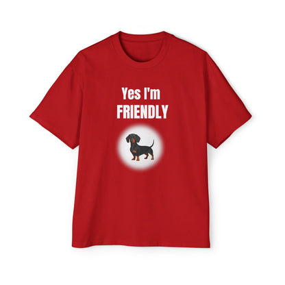 Dachshund Mini Graphic - Yes I'm friendly  Red T-shirt