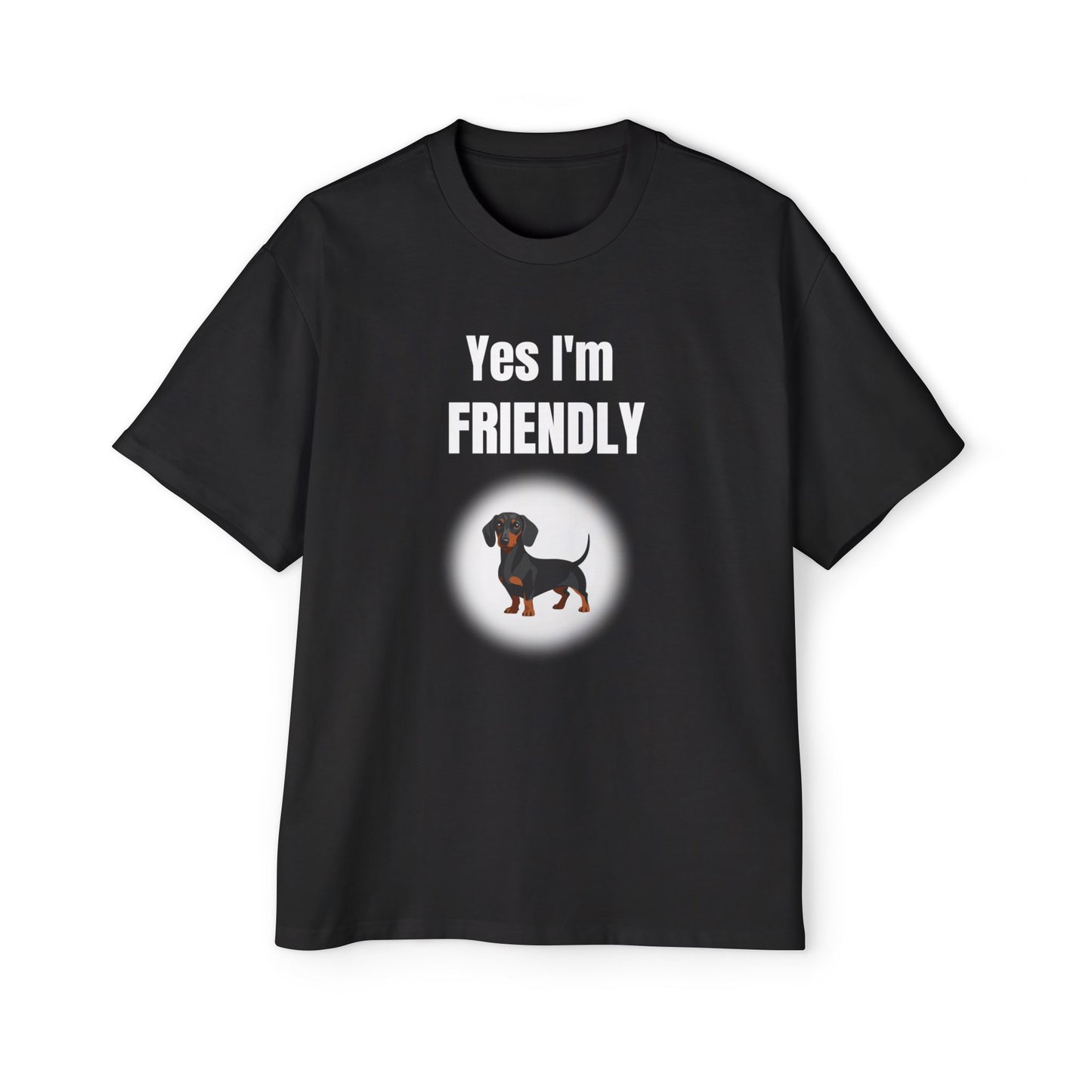 Dachshund Mini Graphic - Yes I'm friendly  black T-shirt