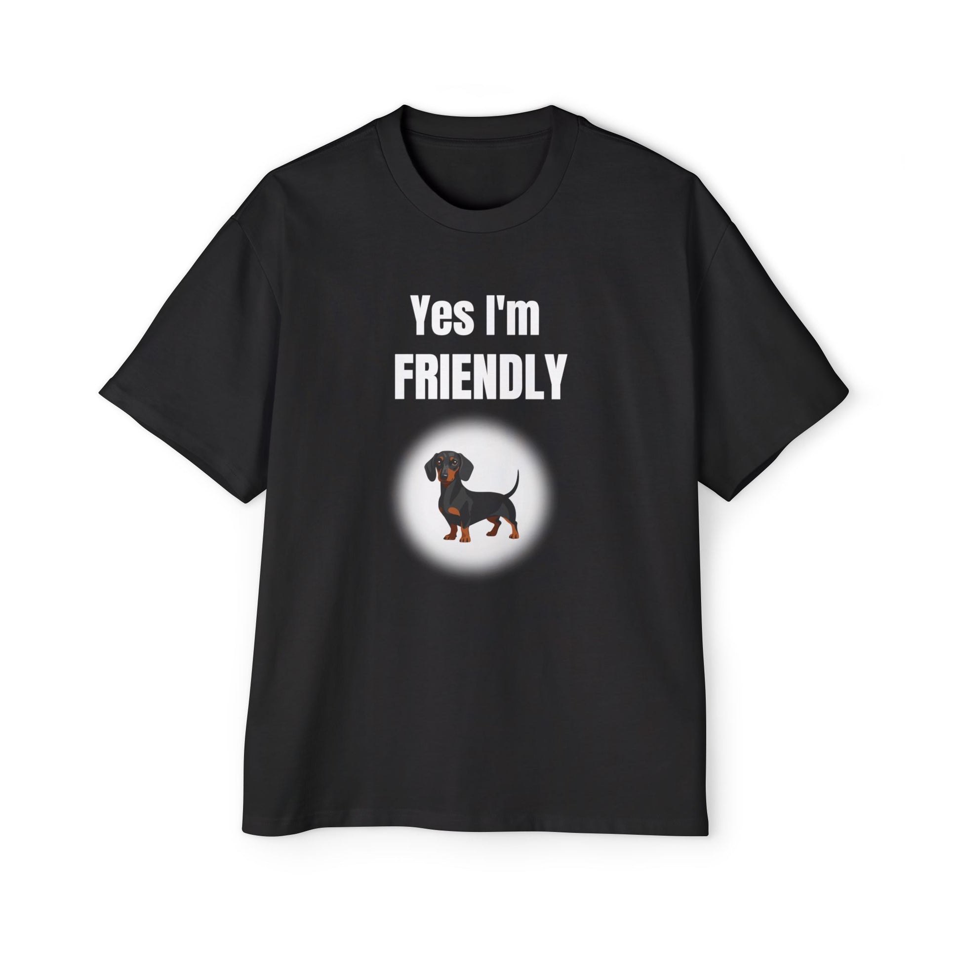 Dachshund Mini Graphic - Yes I'm friendly  black T-shirt
